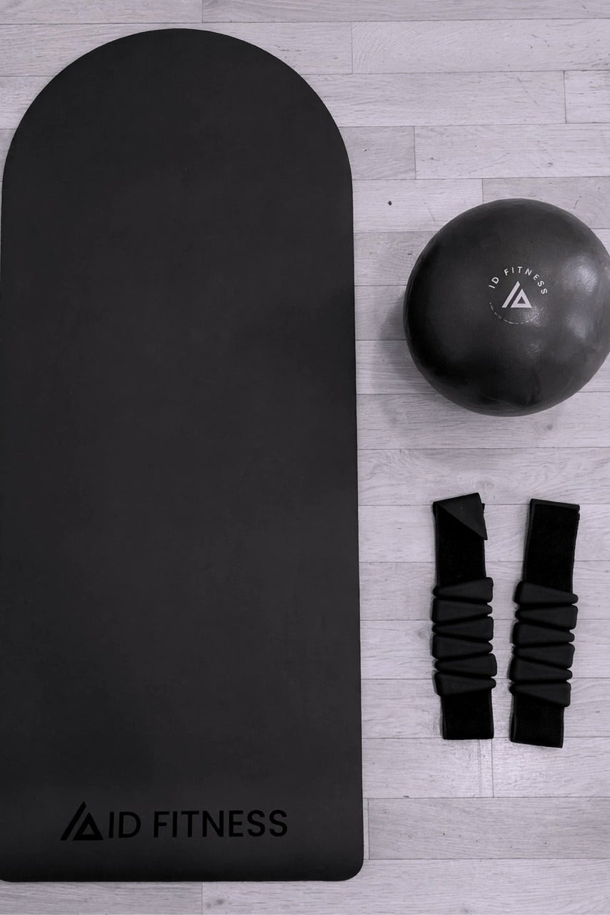 ID Yoga Mat with pilates ball and ankle weights – home practice set